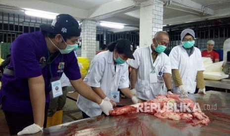 MUI Bangka Minta Pemotongan Hewan Qurban dengan Protokol. Proses penyembelihan dan pemotongan hewan qurban di Rumah Pemotongan Hewan Masjid.