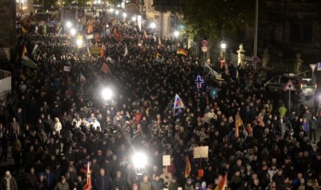 Protes anti-Islam di Dresden, Jerman, Senin (12/10).