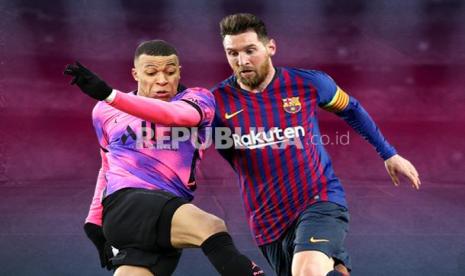 Striker PSG Kylian Mbappe Vs striker Barcelona Lionel Messi.