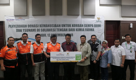 PT Kimia Farma menggandeng Baznas untuk menyalurkan bantuan Rp 150 juta untuk korban gempa Sulteng.