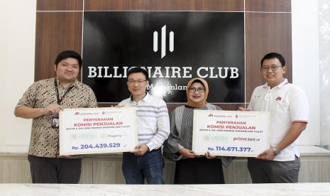 PT Modernland Realty Tbk menyerahkan komisi agen properti Prime360 dan PropertyPro marketing channel Billionaire Club yang berhasil memasarkan produk Modernland Cilejit sejak Juli 2019.