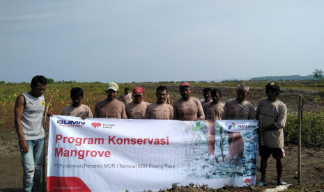 PT Pertamina (persero) MOR I Terminal BBM Krueng Raya dan Rumah Zakat Aceh kembali melakukan penanaman sebanyak 15 ribu pohon mangrove.