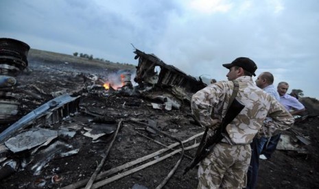 Puing-puing pesawat Malaysia Airlines MH-17 di wilayah Ukraina.