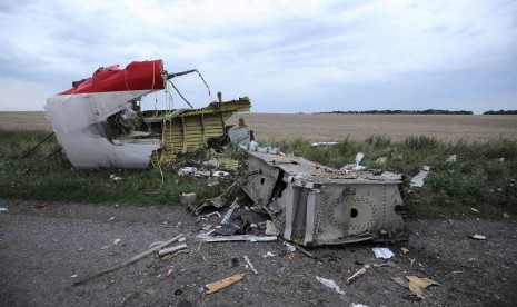 Puing-puing pesawat MH-17 yang jatuh di Ukraina.