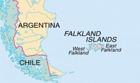 Pulau Falkland yang dipersengketakan Inggris dan Argentina. Argentina menyebut pulau itu, Pulau Malvinas