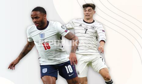 Raheem Sterling (kiri) dan Kai Havertz akan beradu dalam laga Inggris vs Jerman di 16 besar Euro 2020..