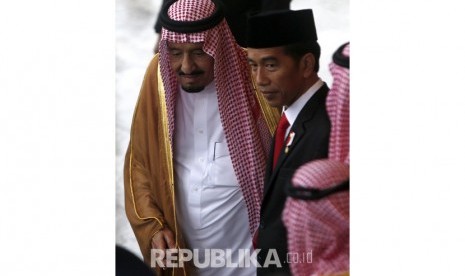 Raja Salman saat bertemu Presiden Joko Widodo di Istana Bogor, Rabu (1/3).