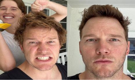 Rambut Chris Pratt dipangkas oleh istrinya, Katherine Schwarzenegger. 