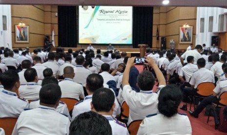  Rapat Kerja Direktorat Jenderal Perhubungan Laut Tahun 2019 yang digelar di Kantor Pusat Kementerian Perhubungan, Jakarta Pusat pada, Senin (8/4).  