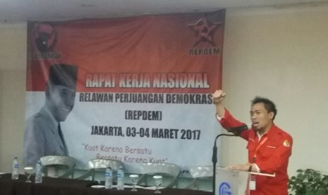 Rapat Kerja Nasional (Rakernas) Relawan Perjuangan Demokrasi (Repdem) di Grand Alia Hotel, Jakarta Pusat, Jumat (3/3).