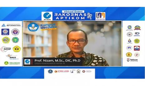 Rapat Koordinasi Nasional (Rakornas) Asosiasi Pendidikan Tinggi Informatika dan Komputer (Aptikom) 2021 yang berlangsung hari ini, Senin (11/1) turut dihadiri oleh plt Direktorat Jenderal Pendidikan Tinggi, Riset dan Teknologi (Ditjen Dikti) Prof Ir Nizam. 