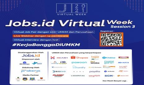 Ratusan peluang karier ditawarkan lebih dari 100 perusahaan lintas sektor. Tawaran lowongan kerja itu digelar di Jobs.id Virtual Week Session 3 