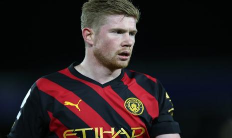  Reaksi Kevin De Bruyne dari Manchester City selama pertandingan sepak bola Liga Utama Inggris antara Leeds United dan Manchester City di Leeds, Inggris, Kamis (29/12/2022) dinihari WIB.