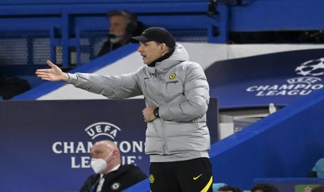 Reaksi manajer Chelsea Thomas Tuchel saat pertandingan leg pertama babak 16 besar Liga Champions UEFA antara Chelsea FC dan Lille OSC (LOSC) di London, Inggris, 22 Februari 2022. 