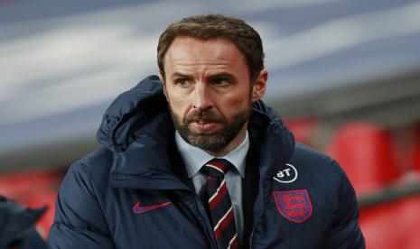 Reaksi manajer Inggris Gareth Southgate selama pertandingan sepak bola UEFA Nations League antara Inggris dan Islandia di Wembley di London, Inggris, 18 November 2020. 