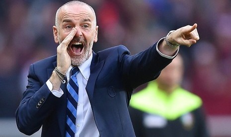 Reaksi pelatih Inter Milan, Stefano Pioli pada laga Serie A lawan Torino di stadion Olimpico Turin, Ahad (19/3) dini hari WIB. Inter ditahan imbang 2-2.