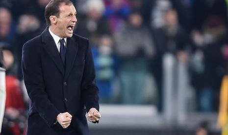 Reaksi pelatih Juventus, Massimilliano Allegri pada laga Serie A.