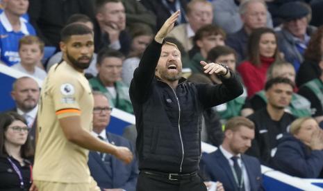  Reaksi pelatih kepala Chelsea Graham Potter selama pertandingan sepak bola Liga Premier Inggris antara Brighton and Hove Albion dan Chelsea di stadion Amex di Brighton, Inggris, Sabtu, 29 Oktober 2022. 