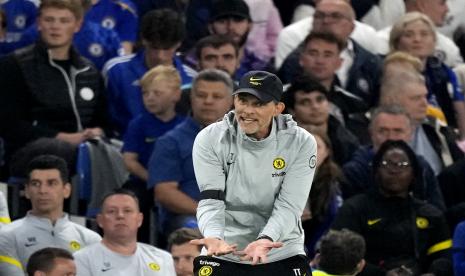 Reaksi pelatih kepala Chelsea Thomas Tuchel selama pertandingan sepak bola putaran ketiga Piala Liga Inggris antara Chelsea dan Aston Villa di Stadion Stamford Bridge di London, Rabu, 22 September 2021.