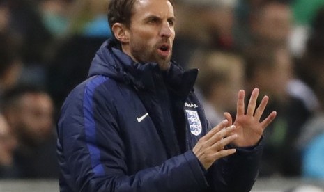 Reaksi pelatih timnas Inggris, Gareth Southgate pada laga kualifikasi Piala Dunia 2018 lawan Slovenia, di stadion Stozice, Ljubljana, Rabu (12/10) dini hari WIB. Laga berakhir imbang 0-0.