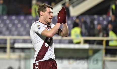 Reaksi striker Torino, Andrea Belotti pada laga Serie A lawan Fiorentina di Artemio Franchi, Selasa (28/2) dini hari WIB. Laga berakhir imbang 2-2.