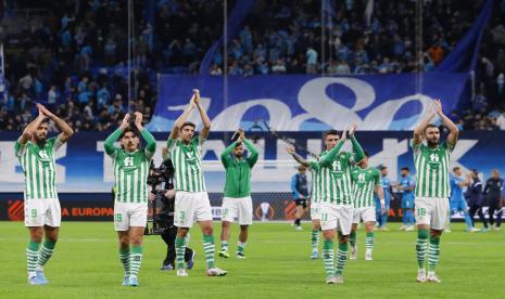 Real Betis merayakan kemenangan atas Valencia di final Copa del Rey, Ahad (24/4/2022) dini hari WIB.