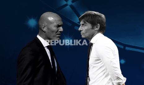 Real Madrid vs Inter Milan, adu taktik dua kawan lama, Zinedine Zidane (kiri) dan Antonio Conte.