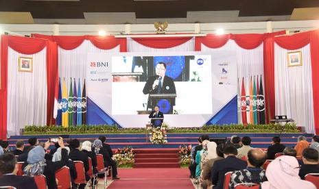 Rektor IPB University, Prof Arif Satria menyampaikan pidato pembukaan pada perayaan dies natalis IPB University  yang ke-59 tahun pada Kamis, 1 September 2022.