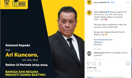 Rektor UI terpilih Prof Ari Kuncoro