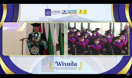 Rektor Universitas Muhammadiyah Sukabumi (UMMI) Dr Sakti Alamsyah menyampaikan orasi dalam acara Wisuda Gelombang II Tahun 2021/2022, Kamis (24/3). 