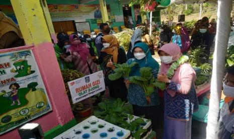 Relawan Rumah Zakat menyambut kedatangan Istri Gubernur NTB dan Kepala Dinas Ketahanan Pangan Provinsi yang berkunjung ke Pekarangan Pangan Lestari (P2L) dalam rangka menghadiri acara di Posyandu Olat Ojong Dusun Kerekeh Desa Kerekeh Kecamatan Unter Iwes pada Selasa, (22/6).