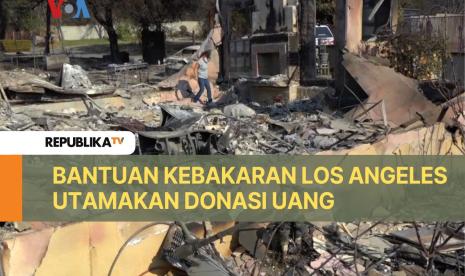 Reruntuhan rumah tinggal pascakebakaran di Los Angeles, AS