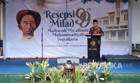 Ketua Umum PP Muhammadiyah, Haedar Nashir di Madrasah Mu'allimin Muhammadiyah Yogyakarta, Kabupaten Bantul, DIY.