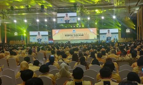 residen Joko Widodo saat menyampaikan pidato sambutan pada Penutupan Munas Partai Golkar 2024 di Jakarta Convention Center (JCC), Jakarta Pusat, Rabu (21/8/2024) malam WIB.