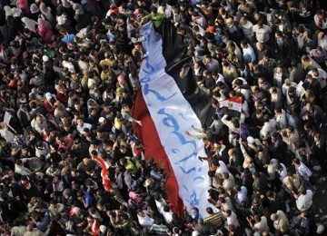 Aksi unjuk rasa di Lapangan Tahrir, Kairo, Mesir. 