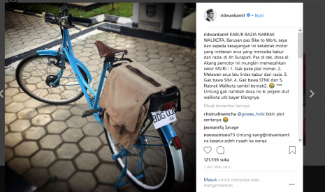 Ridwan Kamil ditabrak pengendara sepeda motor yang melawan arus di Jalan Surapati