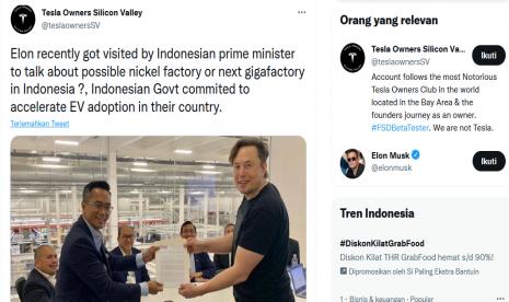 Akun Tesla Owner SV Sebut Elon Musk Dikunjungi oleh Perdana Menteri Indonesia