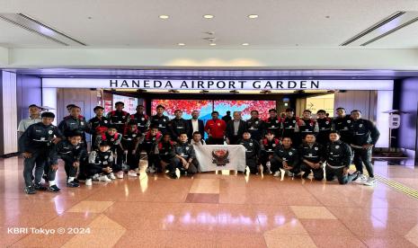 Indonesia U-20 national team on arrival at Haneda Airport, Tokyo, Japan.