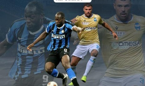 Romelu Lukaku (Inter Milan/kiri) Vs Andrea Petagna (SPAL).