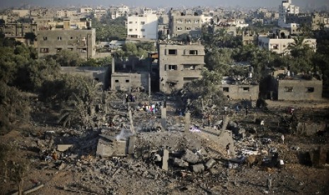 Rumah warga Gaza yang hancur akibat serangan Israel.