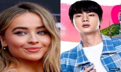 Sabrina Carpenter (kiri) dan Jin BTS (kanan). Jin BTS muncul secara tak terduga di tur musik Sabrina Carpenter.