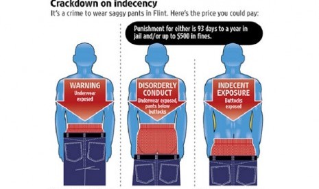 Saggy pants, the style that causes the wearer get fined. (illustration)