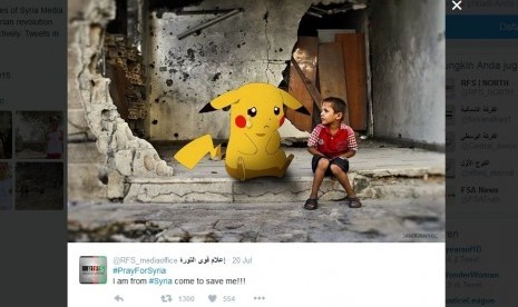 Salah satu gambar anak Suriah dengan ilustrasi Pokemon yang diunggah Twitter RFS untuk menarik perhatian tentang kehidupan anak-anak Suriah.