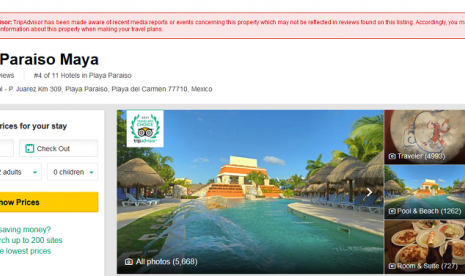 Salah satu hotel mendapat peringatan TripAdvisor.