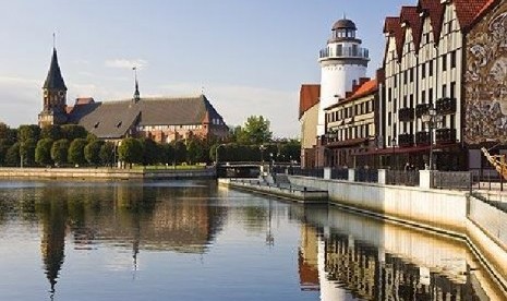 Salah satu pemandangan indah di kota tua Kaliningrad di Rusia 