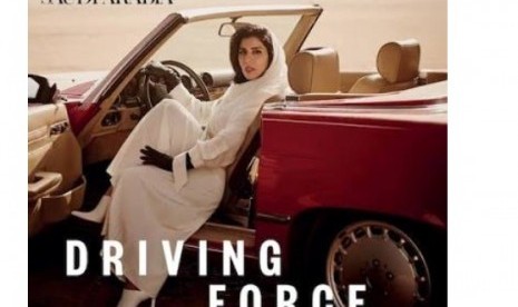 Sampul majalah Vouge Saudi Arabia edisi Juni menampilkan Putri Hayfa binti Abdullah al-Saud di balik kemudi. 