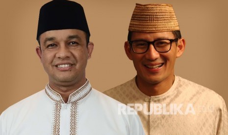 Calon Gubernur Anies Baswedan (Kiri) dan Calon Wakil Gubernur Sandiaga Uno (Kanan) yang diusung koalisi Gerindra-PKS