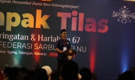 Presiden Konfederasi Sarbumusi NU, Irham Ali Saifudin, saat tapak tilas 67 tahun Saburmusi NU. Sarbumusi NU berkomitmen menjadi bagian dari pilar pembangunan 