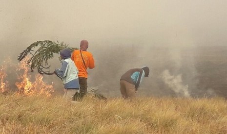 Savana di Gunung Bromo yang terbakar, Selasa (12/9)