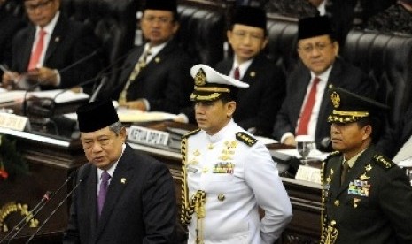 SBY during the joint session of the House of Representatives (DPR), the Regional Representative Council (DPD), and the People's Consultative Assembly (MPR) at the parliament building, Jakarta,  on Friday